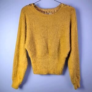 Twins Shop Sweater S? Cottagecore VTG Designer Romantic Floral Lace Yellow Knit